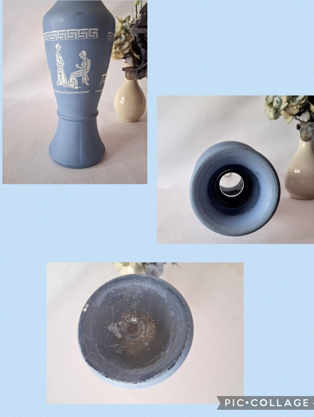 Vintage Blue Jasperware Inspired Glass Vase - Picture 6 of 8